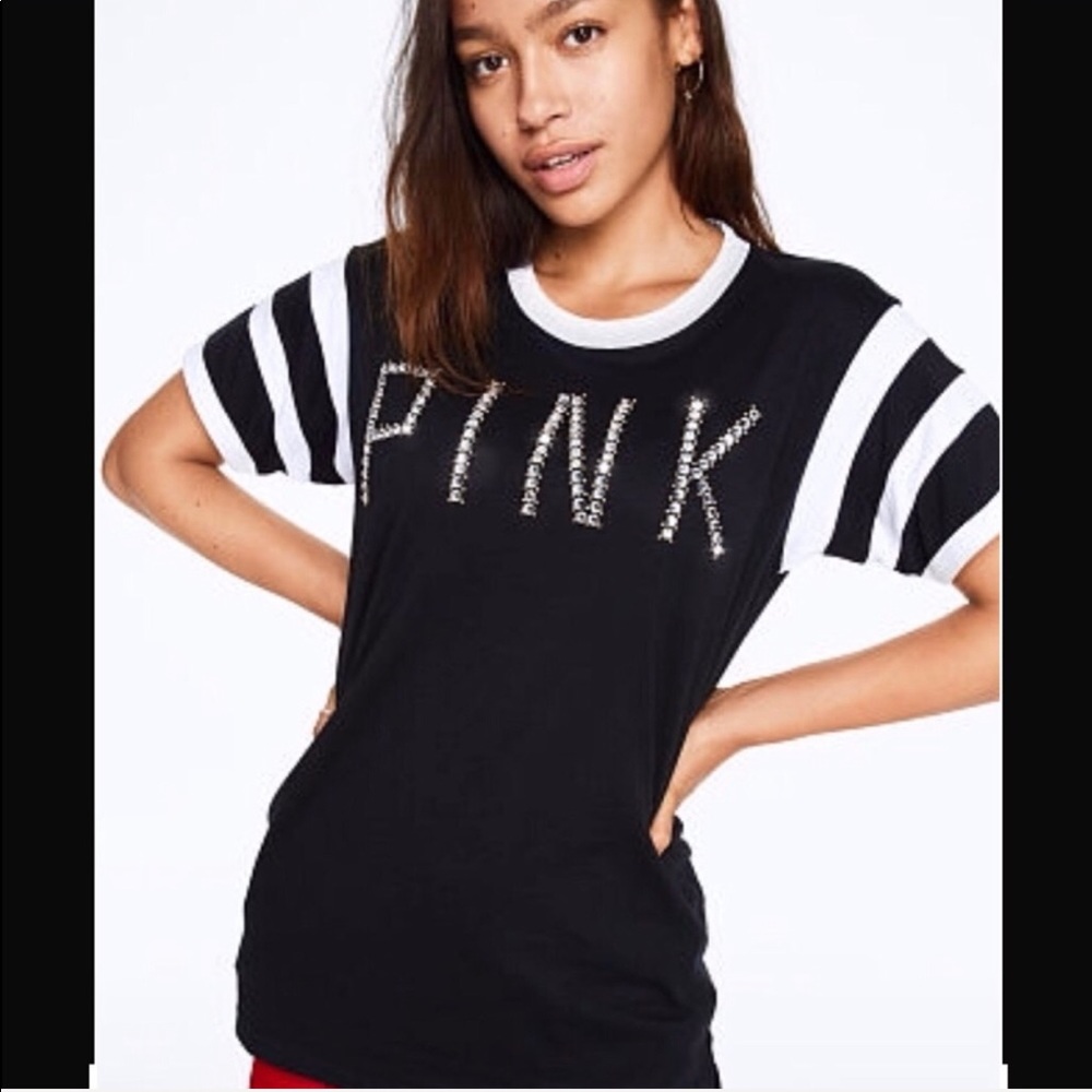 PINK BY VICTORIA SECRET rhinestone bling short sleeve tee sz sm 2018 collection
